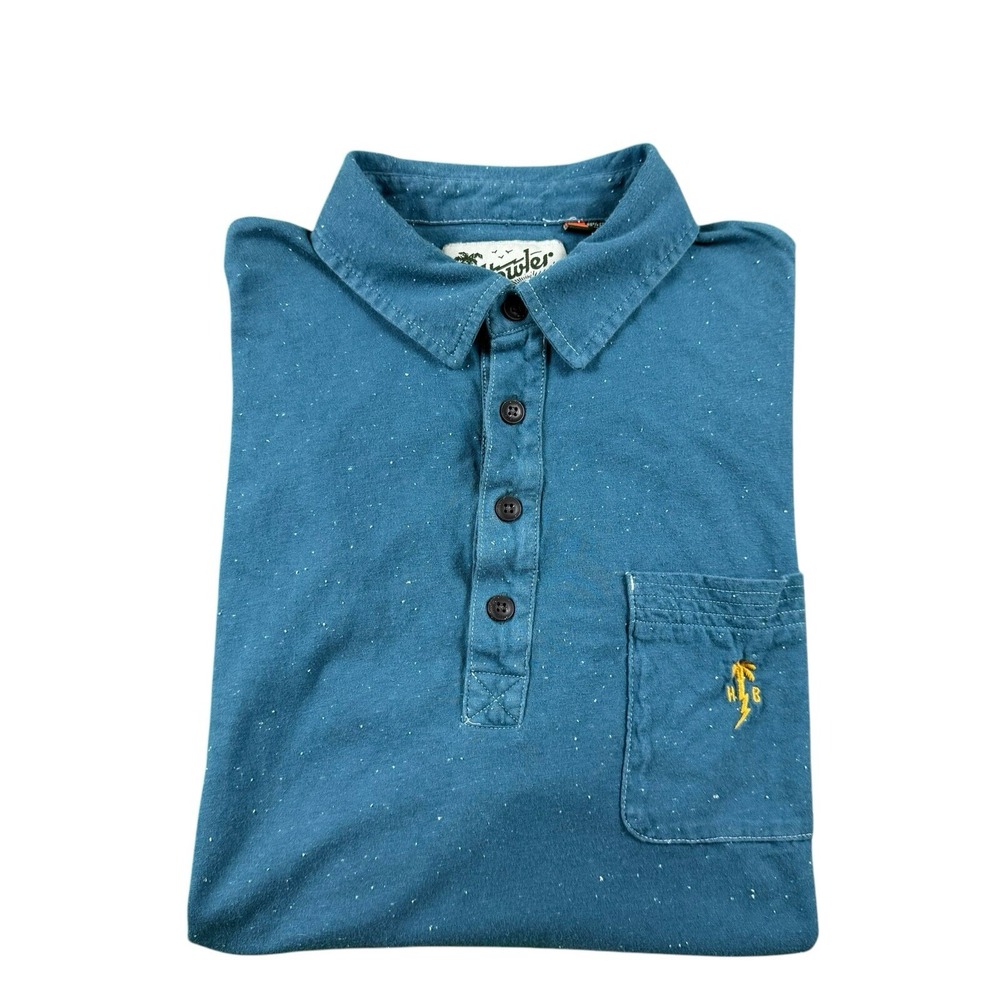 Howler Brothers White Flecked Blue Cotton Blend Polo Shirt Mens Large